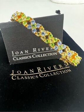 Joan Rivers Classics Vintage Pastel Crystal Tennis Bracelet Gold Tone